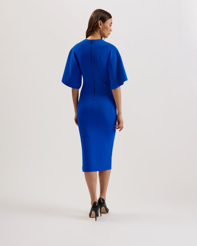 Peignoir Ted Baker Fluted Sleeve Knitted Bodycon Midi Bleu Femme | XLW-87242868